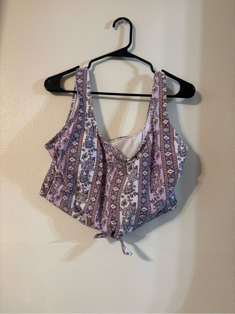 True Craft Lavender Floral Stripe Tie-Front swim top